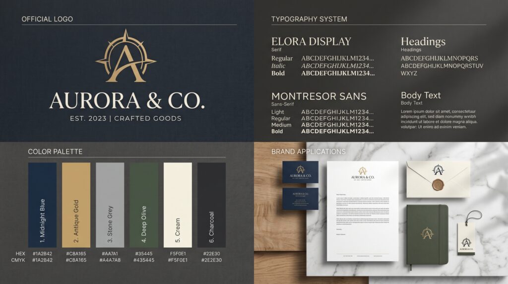 A premium brand identity system (logo, typography, color palette)