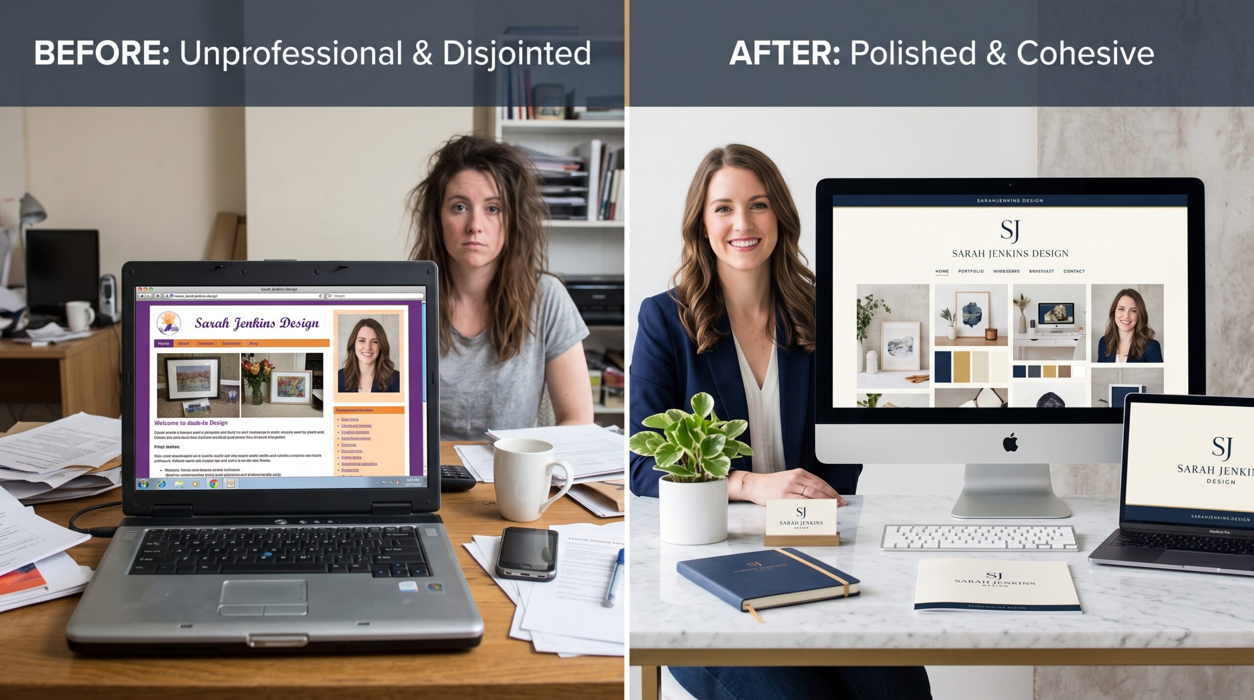 Before vs after professional branding transformation