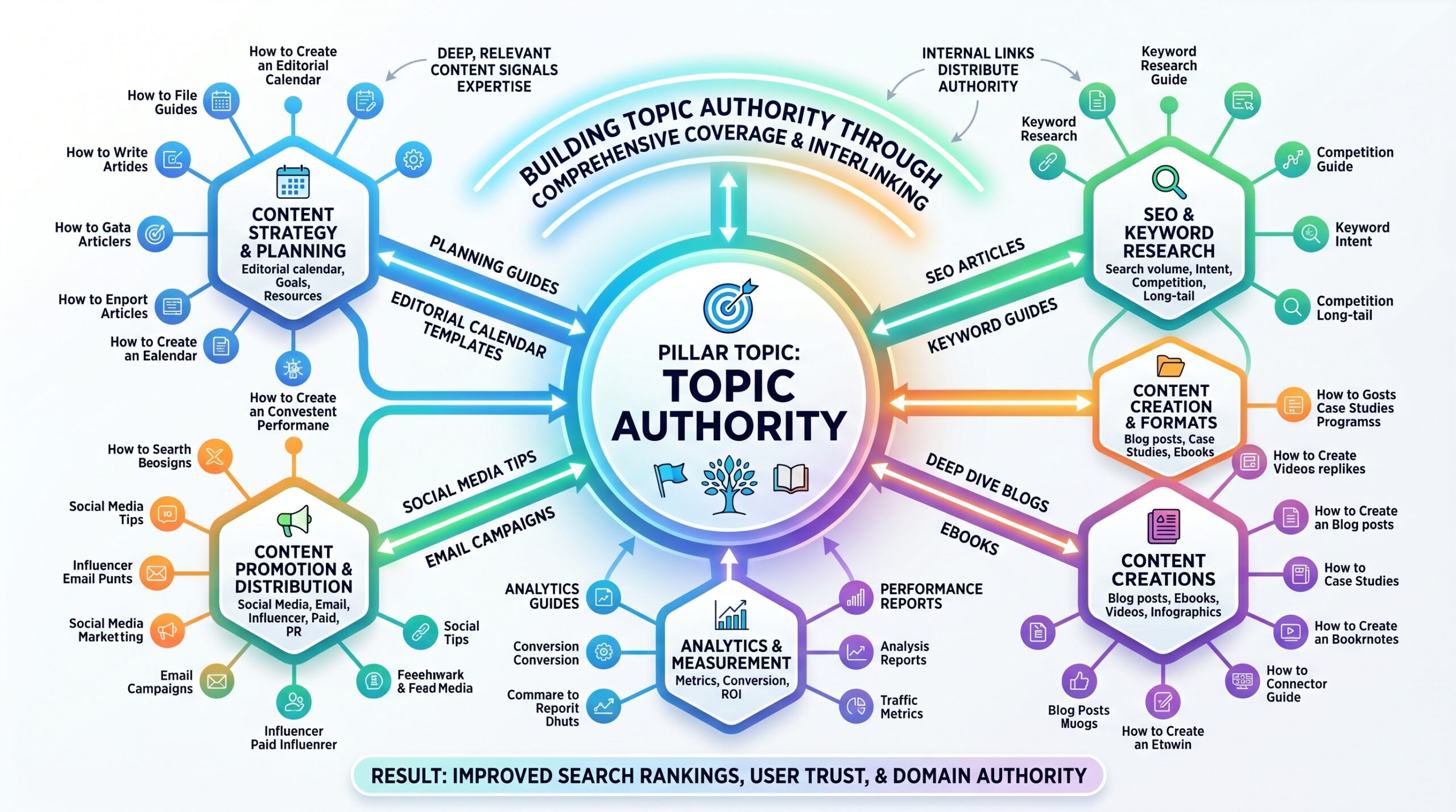 Content cluster map showing topic authority