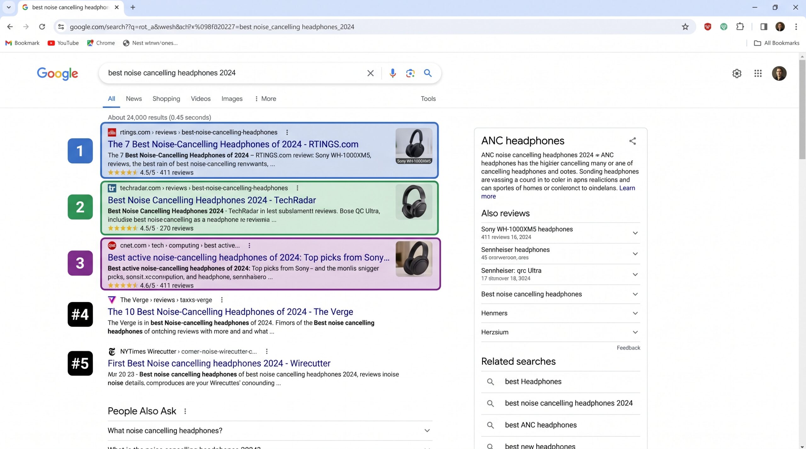 Google search results page with highlighted ranking positions