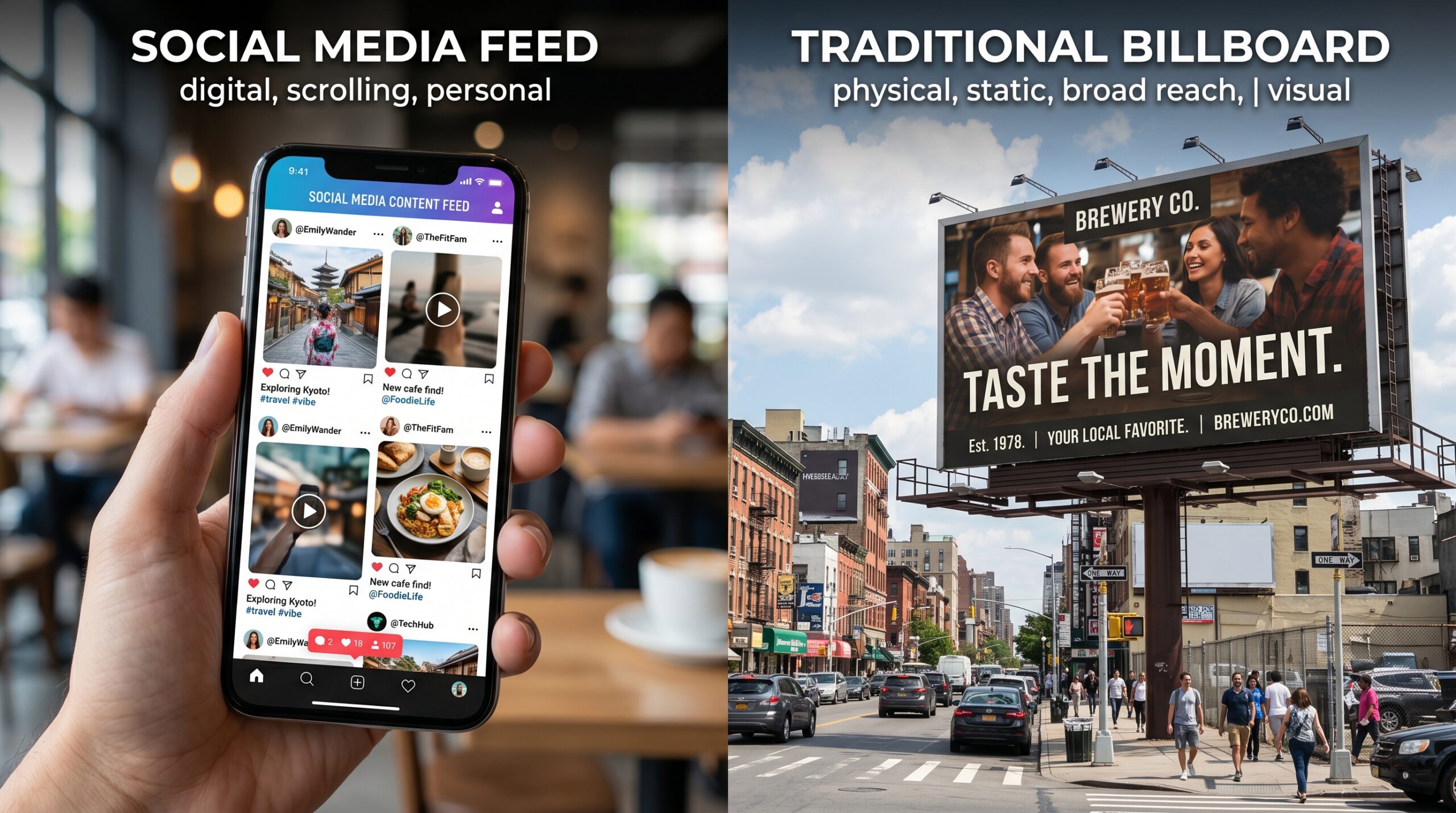 Social media content feed vs traditional billboard